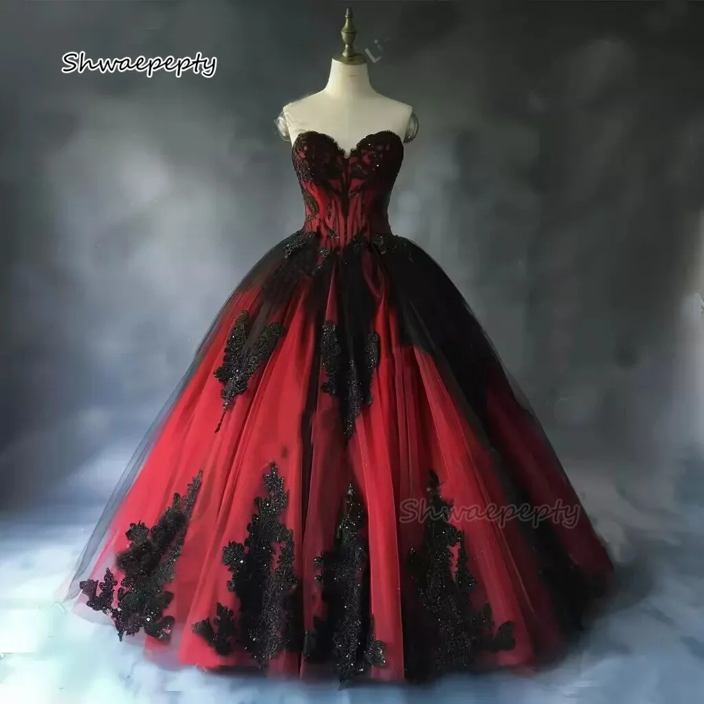 Red And Black Gothic Wedding Dress Sweetheart A-Line Long Tulle Retro Bridal Gown For Bride 2025 Customized Vestido De Novia
Red And Black Gothic Wedding Dress Sweetheart A-Line Long Tulle Retro Bridal Gown For Bride 2025 Customized Vestido De Novia