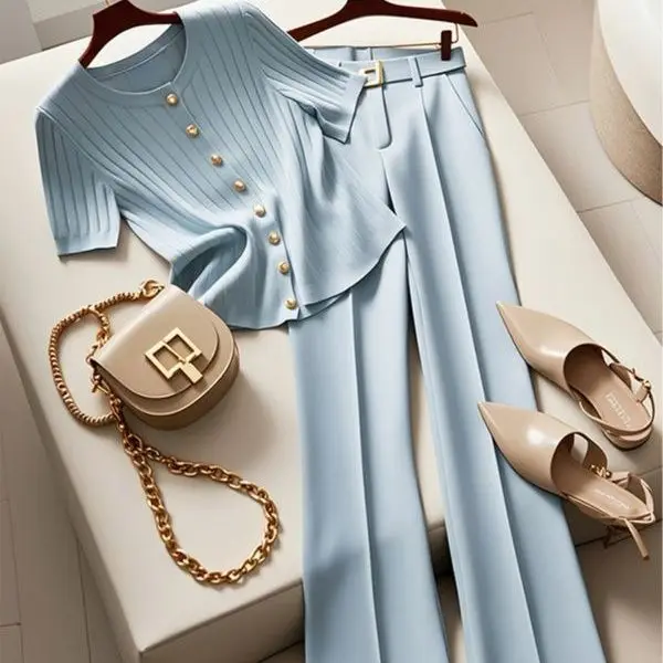 New High End Fashion 2 pieces set for woman Elegant O-neck Short Sleeve Knitted Cardigan Top + High Waist Straight Pants Suit
New High End Fashion 2 pieces set for woman Elegant O-neck Short Sleeve Knitted Cardigan Top + High Waist Straight Pants Suit