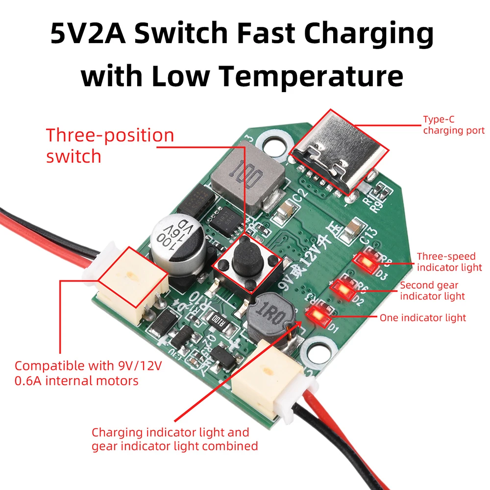 3-Speed Fan Circuit Board Brushless Control Board with Type-C Fast Charging PWM Boost Technology for DIY Maker Projects
3-Speed Fan Circuit Board Brushless Control Board with Type-C Fast Charging PWM Boost Technology for DIY Maker Projects