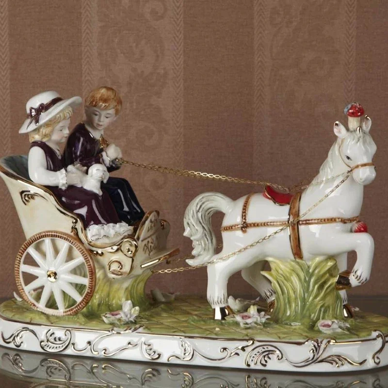 Ceramic Handcrafted Figurines Farmhouse Style Boy and Girl Riding Horse Carriage for Home Decoration
Ceramic Handcrafted Figurines Farmhouse Style Boy and Girl Riding Horse Carriage for Home Decoration