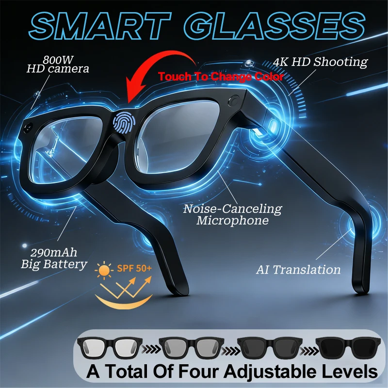 AI Smart Glasses 1080P 30 Frames Electrochromic 32GB AI Real-time Translation Voice Assistant Call Listening Music Smart Glasses
AI Smart Glasses 1080P 30 Frames Electrochromic 32GB AI Real-time Translation Voice Assistant Call Listening Music Smart Glasses