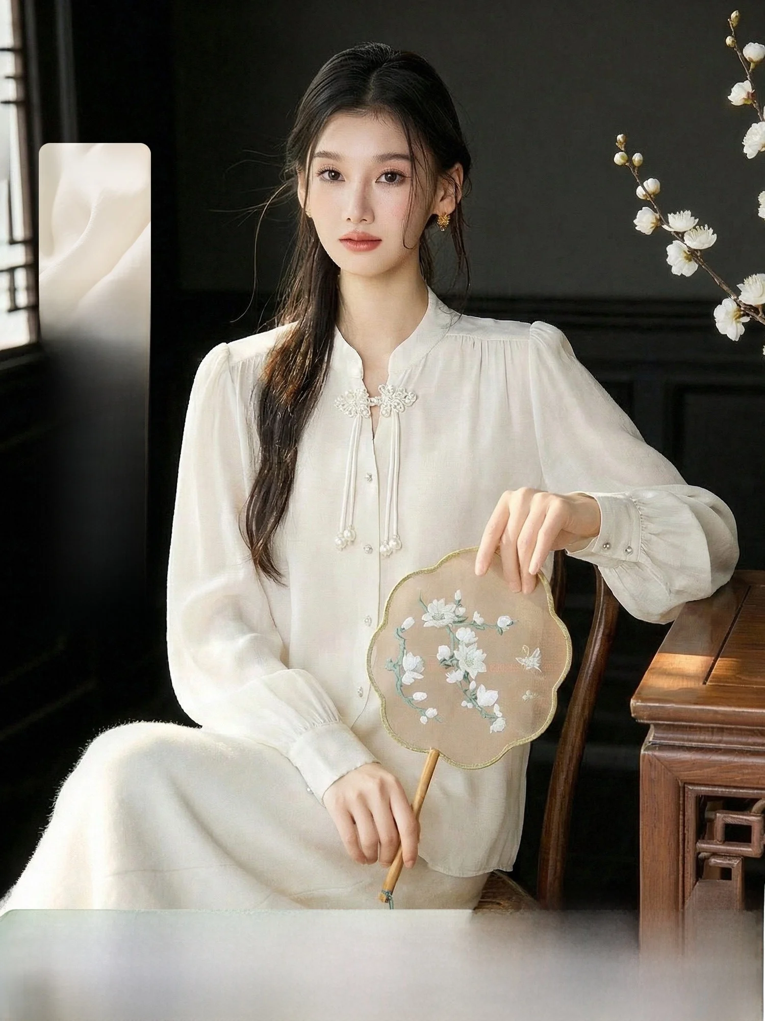 Ele Smooth Fabric Sle Button up irt Women's Spring Top Lightweight Stand Collar Polyester Viscose Blend
Ele Smooth Fabric Sle Button up irt Women's Spring Top Lightweight Stand Collar Polyester Viscose Blend