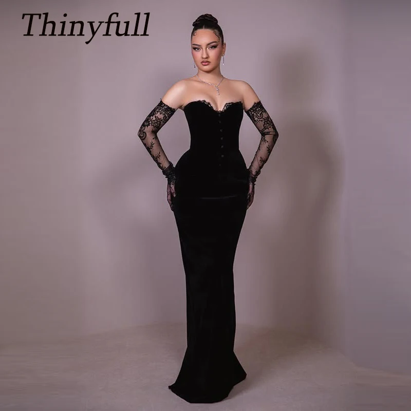 Thinyfull Black Velvet Prom Dresses Mermaid Sweetheart Sleeveless Lace Evening Party Gown Formal Occasion Dress Customized
Thinyfull Black Velvet Prom Dresses Mermaid Sweetheart Sleeveless Lace Evening Party Gown Formal Occasion Dress Customized