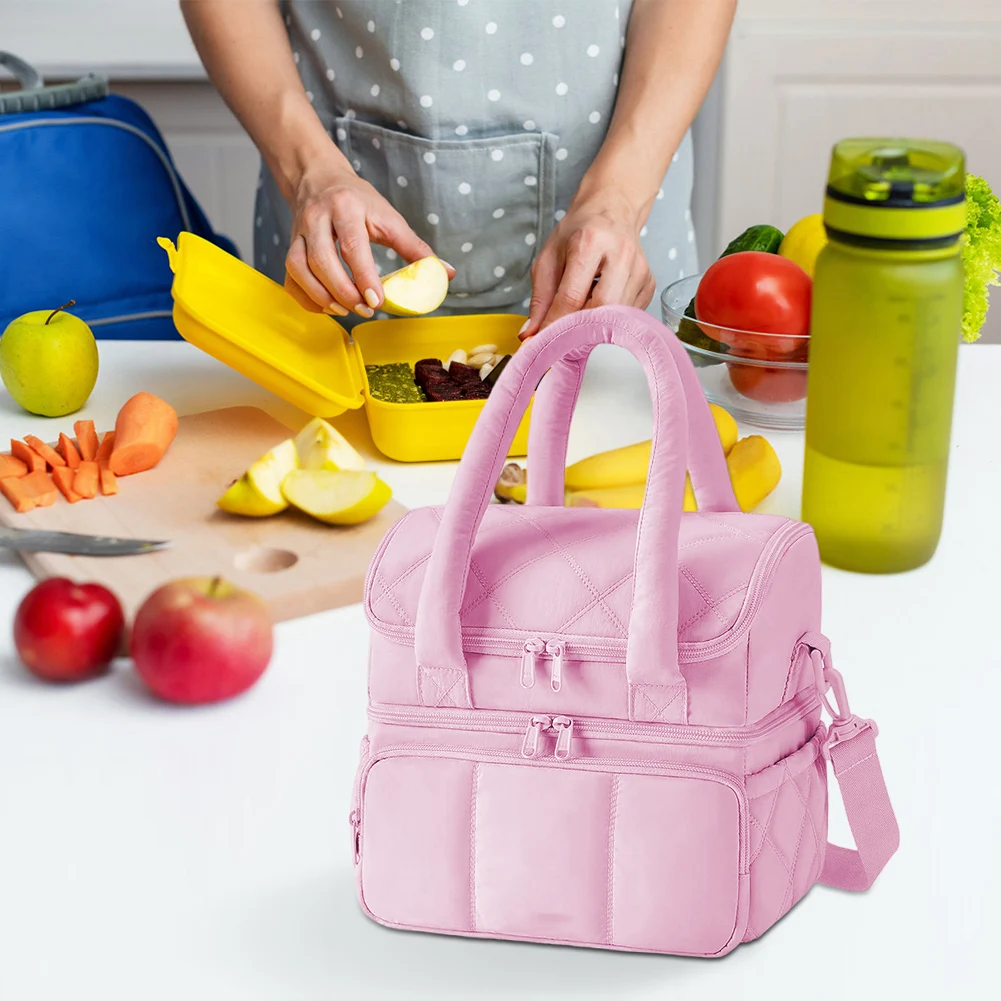 Insulated Portable Double Deck Lunch Bag for Women Reusable Food Thermal Handbag Waterproof Bento Top Handle Bag for Work Picnic
Insulated Portable Double Deck Lunch Bag for Women Reusable Food Thermal Handbag Waterproof Bento Top Handle Bag for Work Picnic