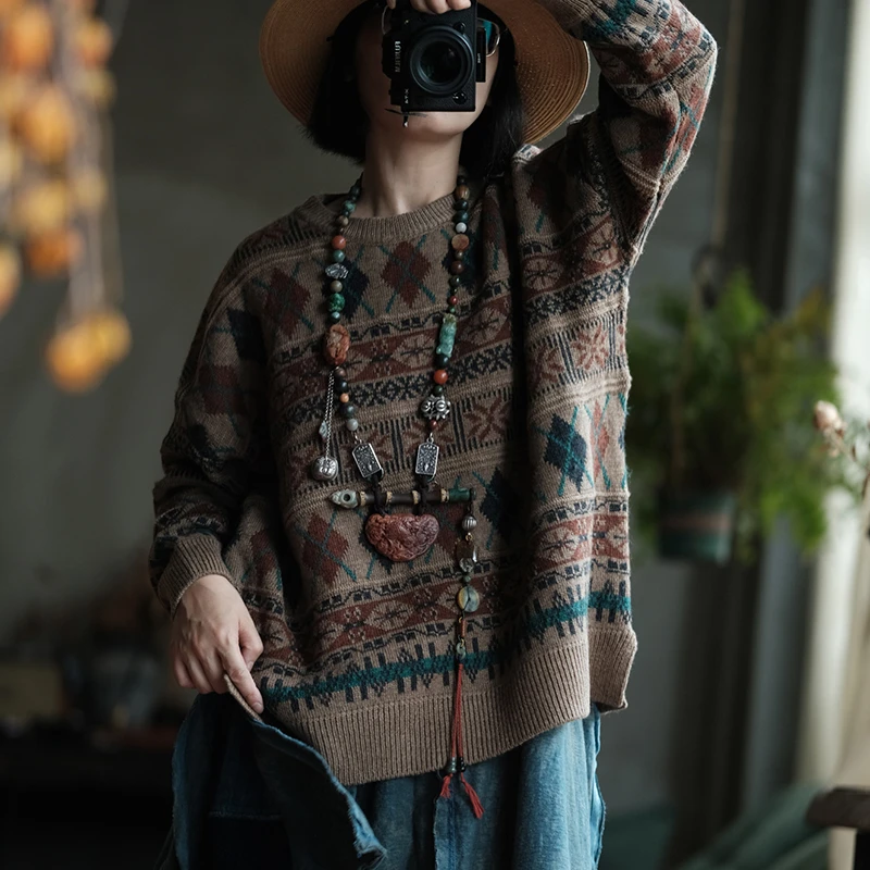 Women Long Sleeve Casual Sweater New Arrival 2025 Autumn Vintage Style O-neck Geometric Pattern Female Knitted Pullover M2025
Women Long Sleeve Casual Sweater New Arrival 2025 Autumn Vintage Style O-neck Geometric Pattern Female Knitted Pullover M2025