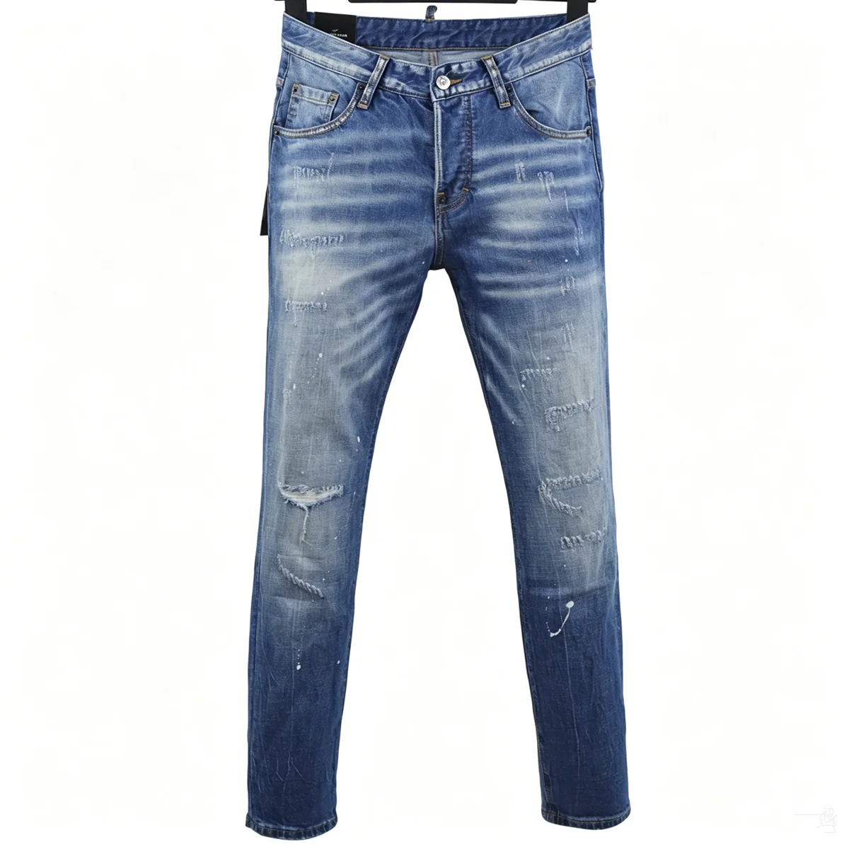 6041 Four Seasons New Men's Jeans Fashion Slim Fit Ripped Patch Paint Broken Ink Leg Stitching Jeans Blue
6041 Four Seasons New Men's Jeans Fashion Slim Fit Ripped Patch Paint Broken Ink Leg Stitching Jeans Blue
