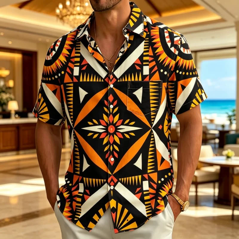 Men's Ethnic Tribal Patchwork Printed Short Sleeved Shirt With pockets, Suitable For Bohemian Vacation Style Summer Top
Men's Ethnic Tribal Patchwork Printed Short Sleeved Shirt With pockets, Suitable For Bohemian Vacation Style Summer Top