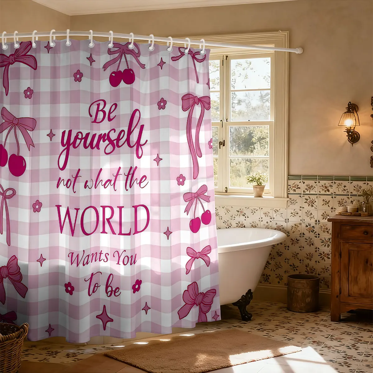 1pc Pink Bow Printed Shower Curtain With Multiple Sizes Partition Privacy Hanging Curtain With 12 Hook Home Bathroom Decoration
1pc Pink Bow Printed Shower Curtain With Multiple Sizes Partition Privacy Hanging Curtain With 12 Hook Home Bathroom Decoration