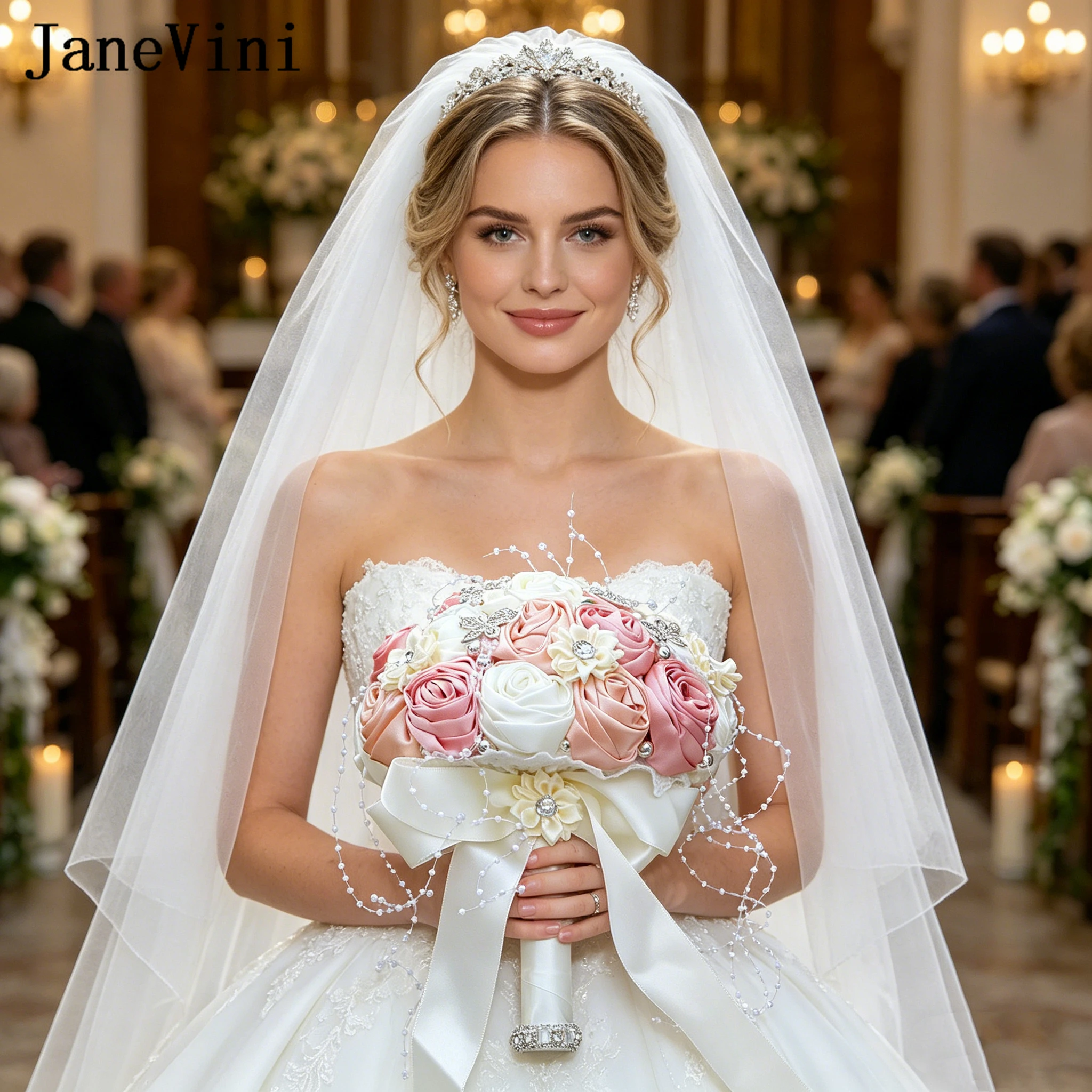 JaneVini Luxury Satin Rose Bridal Bouquet with Rhinestone Crystal Pearl Artificial Wedding Handheld Flower Bride Accessories
JaneVini Luxury Satin Rose Bridal Bouquet with Rhinestone Crystal Pearl Artificial Wedding Handheld Flower Bride Accessories