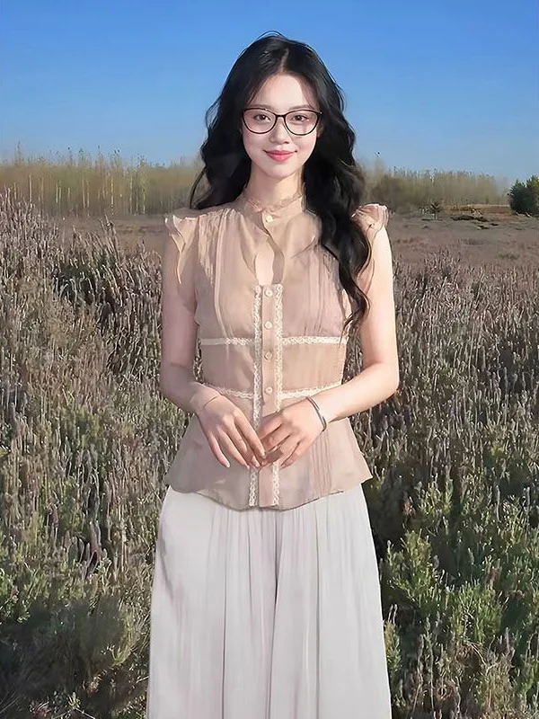 New Chinese Style Lace Splicing Summer Hollow out Slimming Design Women's T-shirt Sleeveless Commute Style Fitted Shirt
New Chinese Style Lace Splicing Summer Hollow out Slimming Design Women's T-shirt Sleeveless Commute Style Fitted Shirt