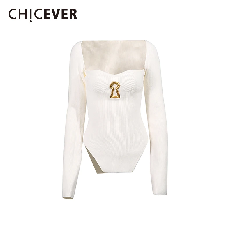 CHICEVER White Spliced Metal Decoration Sweater Female Square Collar Long Sleeve Loose Casual Women's Sweaters Autumn Fashion
CHICEVER White Spliced Metal Decoration Sweater Female Square Collar Long Sleeve Loose Casual Women's Sweaters Autumn Fashion
