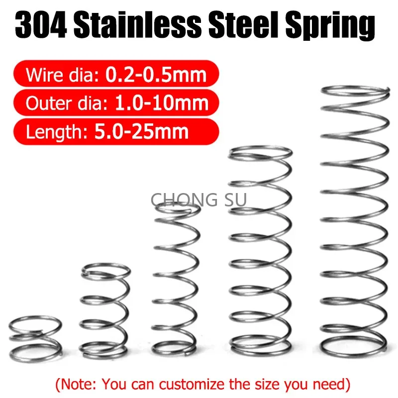 10pcs 304 Stainless Steel Compression Spring Spiral Pressure Spring Wire Dia 0.2/0.3/0.4/0.5mm Length 5-25mm Outer Dia 1-10mm
10pcs 304 Stainless Steel Compression Spring Spiral Pressure Spring Wire Dia 0.2/0.3/0.4/0.5mm Length 5-25mm Outer Dia 1-10mm