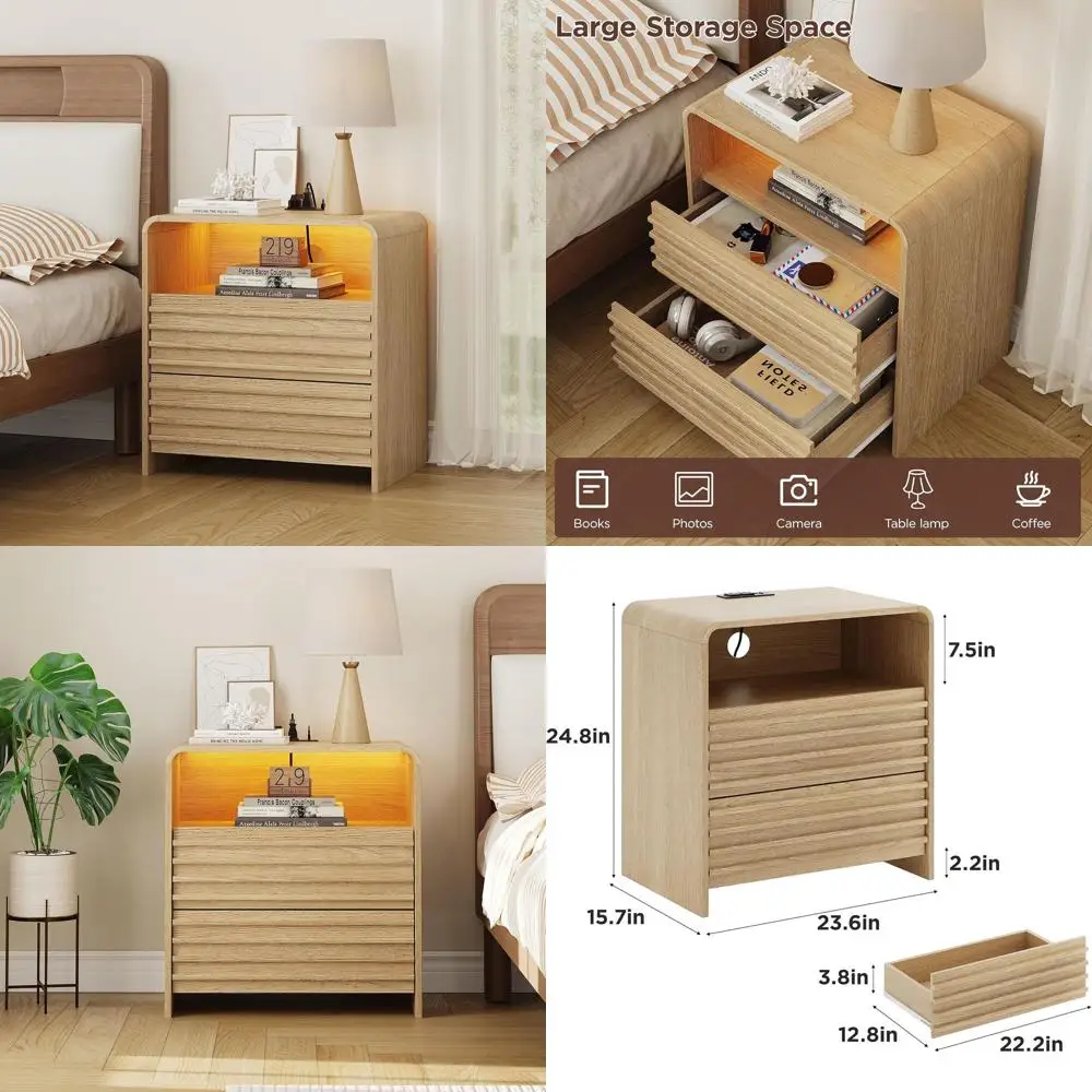 Современная прикроватная тумбочка со светодиодной подсветкой, функцией зарядки, ящиками, USB-портами и розетками - отделка под дерево Burly Wood
Современная прикроватная тумбочка со светодиодной подсветкой, функцией зарядки, ящиками, USB-портами и розетками - отделка под дерево Burly Wood