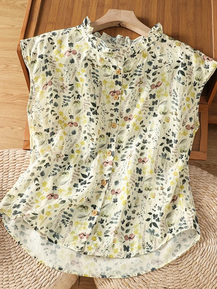Retro Floral Cotton Linen Shirt Women's Summer Sleeveless Stand Collar Top Vintage Style Loose Fit Garment Floral Embellishment
Retro Floral Cotton Linen Shirt Women's Summer Sleeveless Stand Collar Top Vintage Style Loose Fit Garment Floral Embellishment