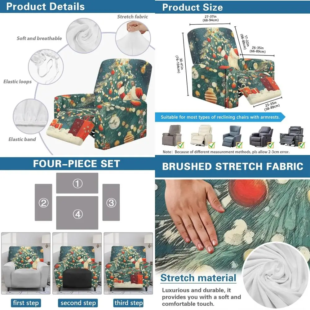 4-Piece Santa Claus Recliner Cover Set with Storage Pockets for Lazyboy Chairs, Non-Slip Couch Slipcovers for Christmas
4-Piece Santa Claus Recliner Cover Set with Storage Pockets for Lazyboy Chairs, Non-Slip Couch Slipcovers for Christmas