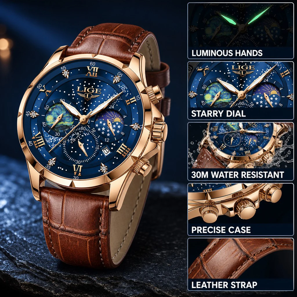 LIGE Men Watches Casual Sport Watch Men Luxury Waterproof Date Watches Luminous Chronograph Wristwatch Male Quartz Leather Clock
LIGE Men Watches Casual Sport Watch Men Luxury Waterproof Date Watches Luminous Chronograph Wristwatch Male Quartz Leather Clock