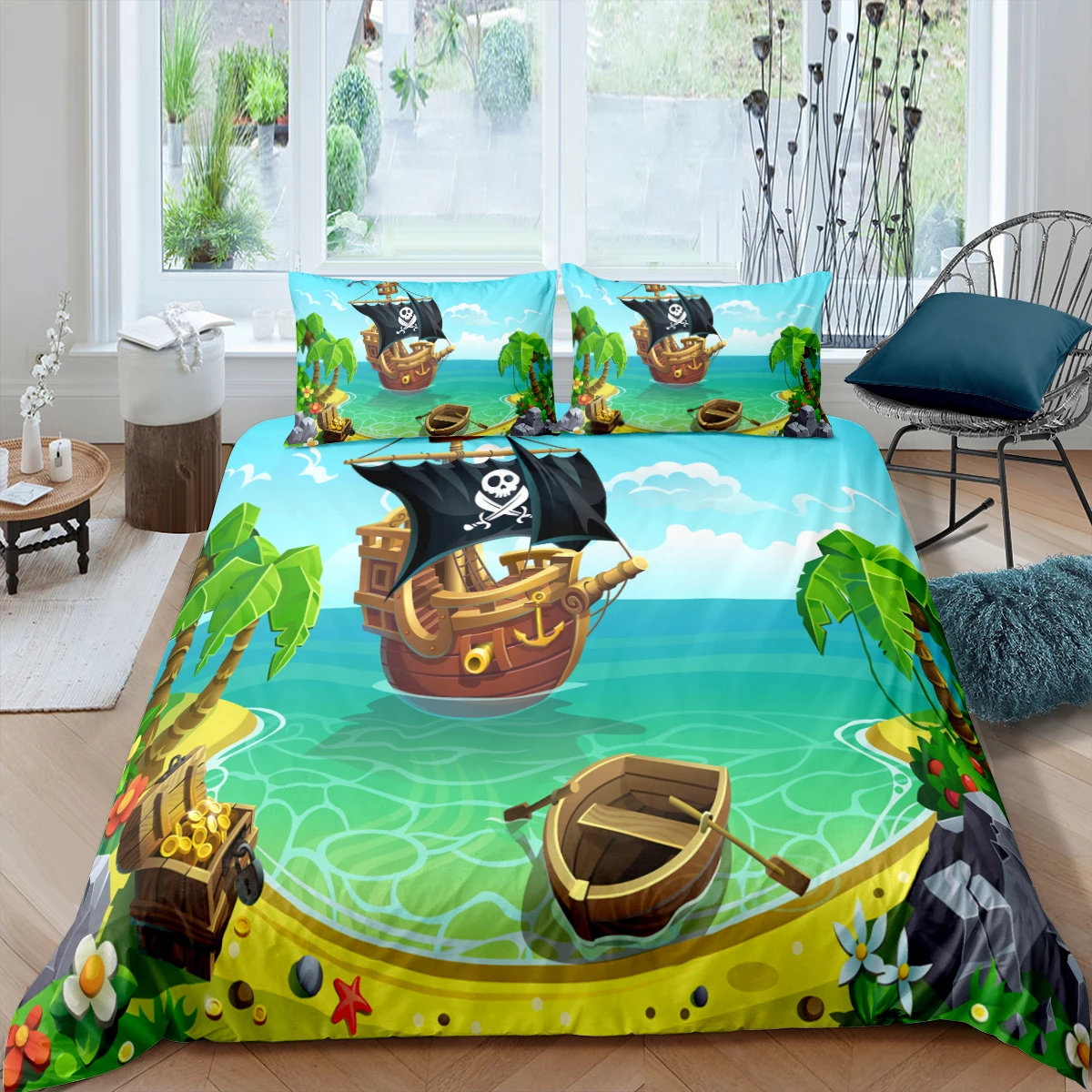 Комплект постельного белья из полиэстера с 3D-принтом пиратского корабля
Комплект постельного белья из полиэстера с 3D-принтом пиратского корабля