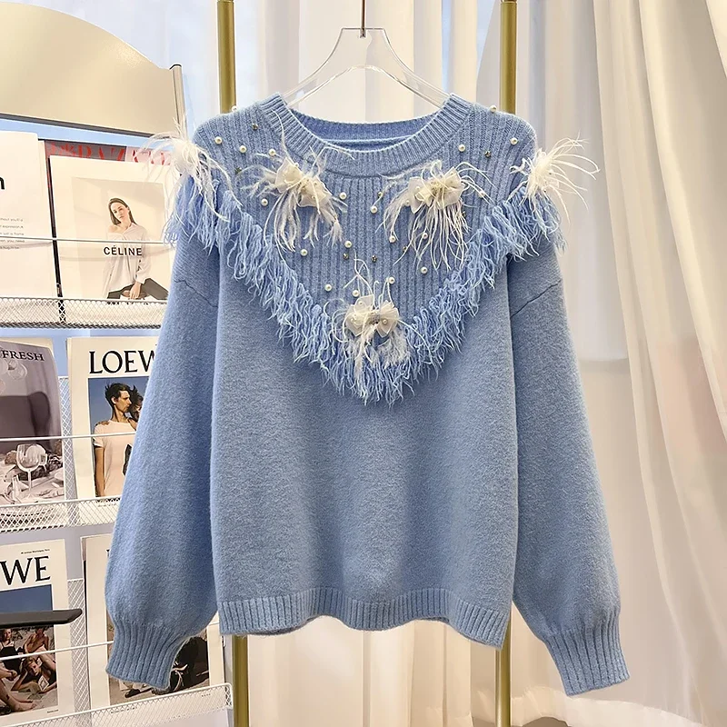 Lace Tassel sweater Women Knitted Pullovers Autumn Winter New Korean High End Round Neck Long Sleeve Beaded Bow Fashion Sweater
Lace Tassel sweater Women Knitted Pullovers Autumn Winter New Korean High End Round Neck Long Sleeve Beaded Bow Fashion Sweater