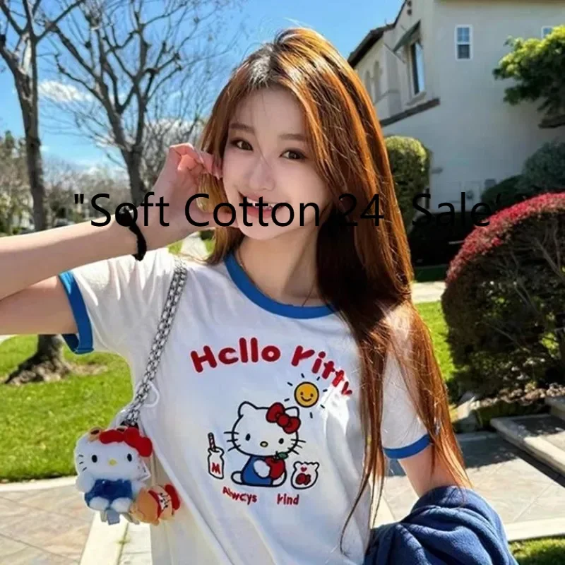 Белая футболка Hello Kitty, новая хлопковая пижама Sanrio с короткими рукавами и круглым вырезом, повседневная пижама Hello Kitty с героями мультфильмов, домашняя одежда
Белая футболка Hello Kitty, новая хлопковая пижама Sanrio с короткими рукавами и круглым вырезом, повседневная пижама Hello Kitty с героями мультфильмов, домашняя одежда