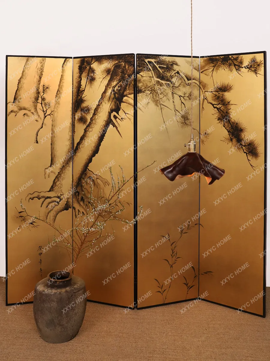 Used gold foil hand-painted screen lacquer painting partition living room entrance tea room cover
Used gold foil hand-painted screen lacquer painting partition living room entrance tea room cover