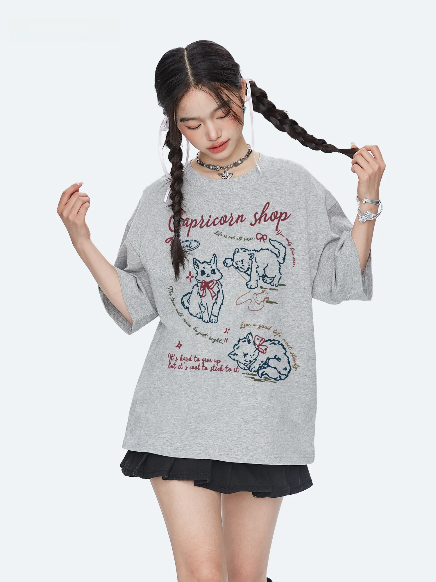 Capricorn American Casual Cotton Short Sleeve T-Shirt Women's Loose Half Sleeve Top Breathable Sweat Absorbent Summer New Style
Capricorn American Casual Cotton Short Sleeve T-Shirt Women's Loose Half Sleeve Top Breathable Sweat Absorbent Summer New Style