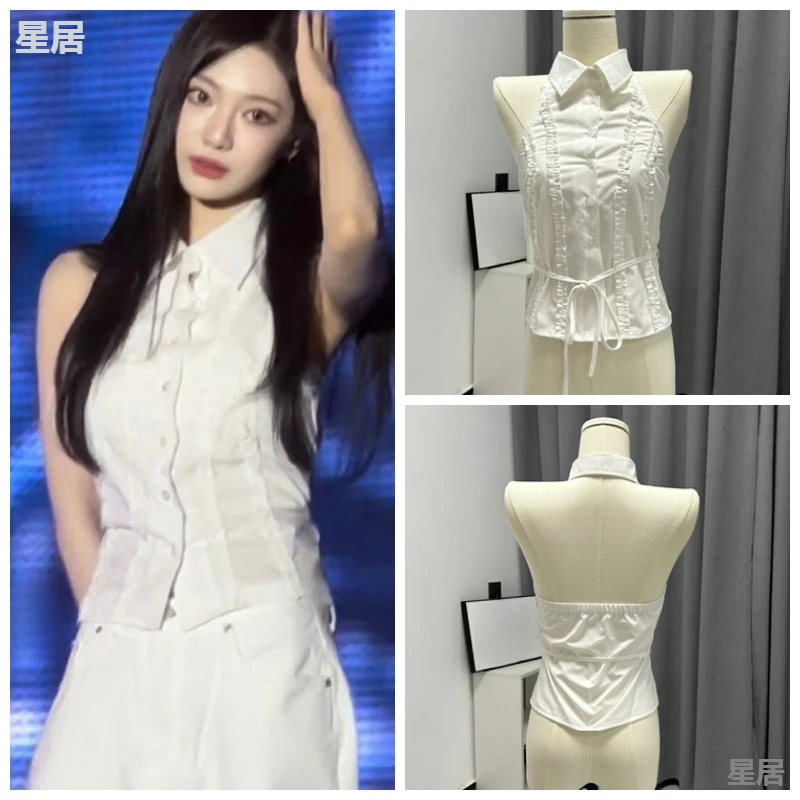 Jazz Dance Costumes Korean Singer Stage Perfroamcne White Halter Neck Single Breasted Lace-up Bow Tops Concert Dancing Clothing
Jazz Dance Costumes Korean Singer Stage Perfroamcne White Halter Neck Single Breasted Lace-up Bow Tops Concert Dancing Clothing