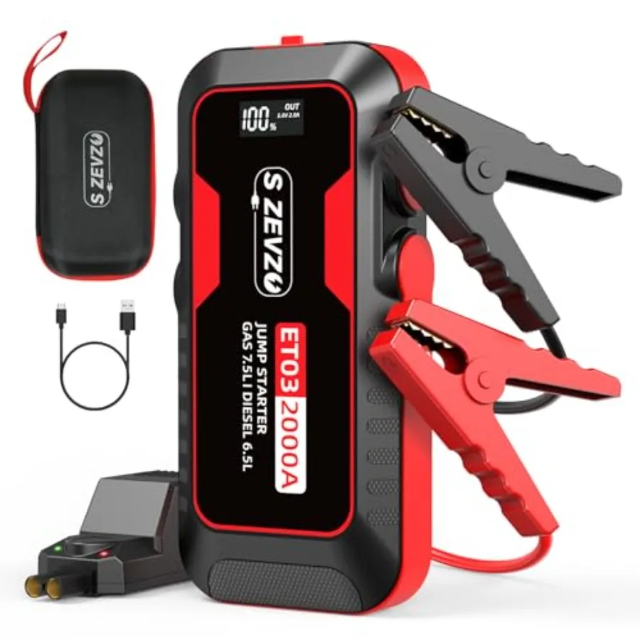 Car Jump Starter 2000A Jump Starter Battery Pack for Up to 7.5L Gas and 6.5L Diesel Engines 59.2Wh Portable 12V Jump Box with U
Car Jump Starter 2000A Jump Starter Battery Pack for Up to 7.5L Gas and 6.5L Diesel Engines 59.2Wh Portable 12V Jump Box with U