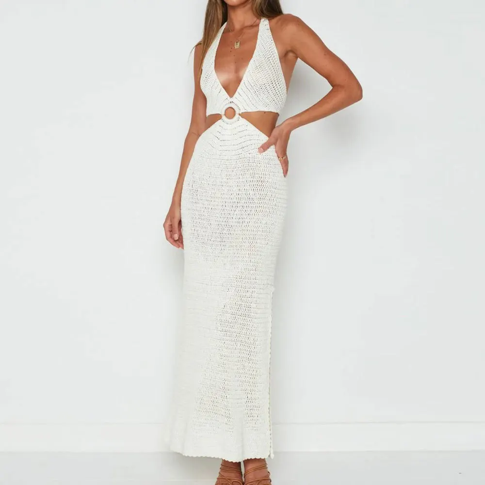 Halter Tie Up Long Beach Dress For Women 2023 Summer V-Neck Sexy Cover-ups Sleeveless Backless Knitted Hollow Out Dresses Women
Halter Tie Up Long Beach Dress For Women 2023 Summer V-Neck Sexy Cover-ups Sleeveless Backless Knitted Hollow Out Dresses Women