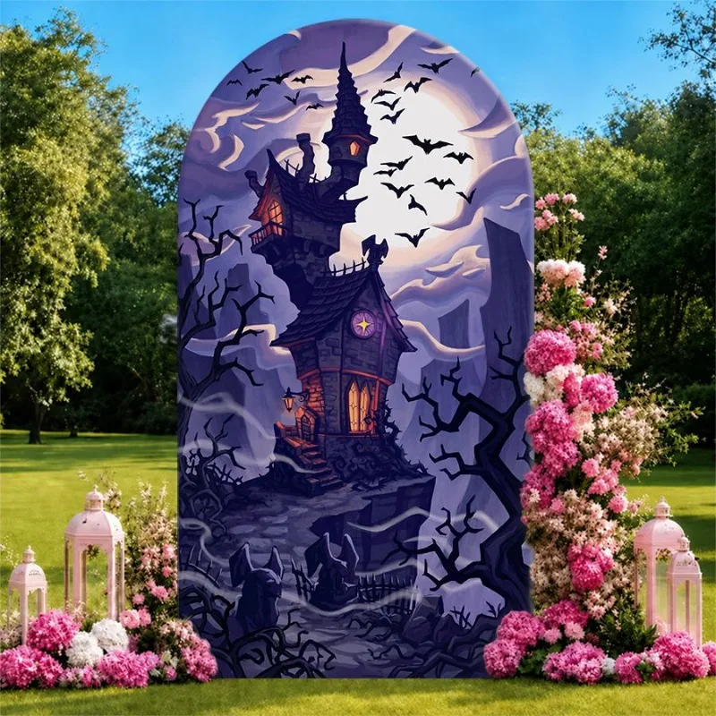 Single Side Arch Backdrop Cover Haunted Castle Moonlit Night Background for Halloween Party Decor with Gothic Tower Bats
Single Side Arch Backdrop Cover Haunted Castle Moonlit Night Background for Halloween Party Decor with Gothic Tower Bats