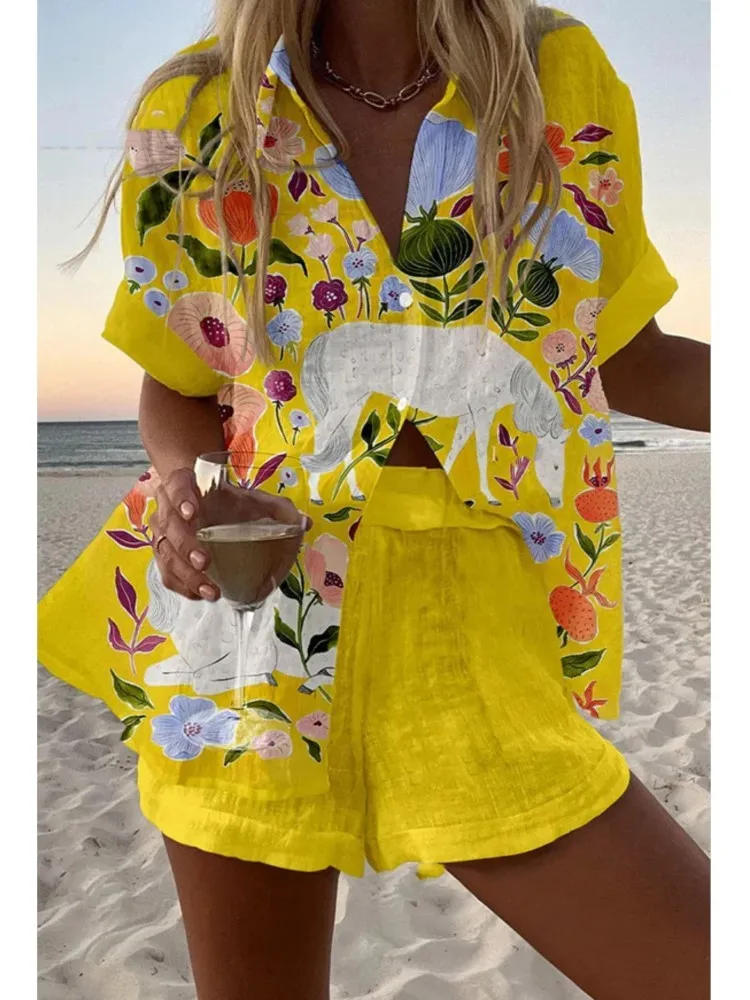 Casual Beach Holiday Set For Women Fashion Print Short Sleeve Shirts Tops Shorts 2 Piece Sets Lady Summer Boho Womens Clothing
Casual Beach Holiday Set For Women Fashion Print Short Sleeve Shirts Tops Shorts 2 Piece Sets Lady Summer Boho Womens Clothing