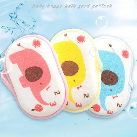 Baby Bath Sponge Cute Cartoon Elephant Towel Material Cotton Kids Shower Rub Strong Water Absorption Soft Cleaning Brush