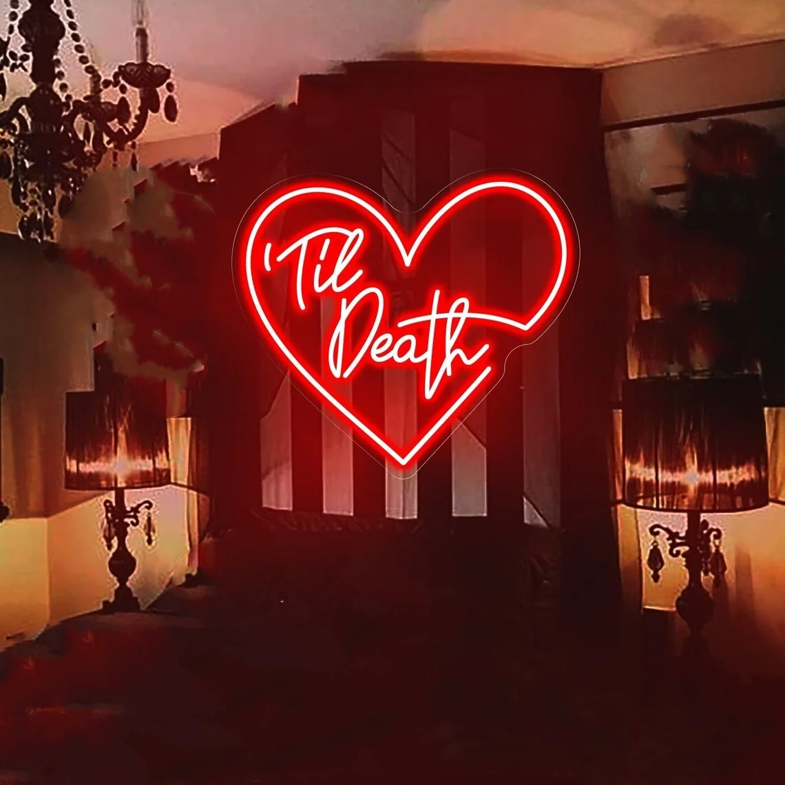 Til Death Heart Neon Sign Wedding Backdrop Neon Sign Gothic Home Decor Anniversary gift Gothic Wedding Sign
Til Death Heart Neon Sign Wedding Backdrop Neon Sign Gothic Home Decor Anniversary gift Gothic Wedding Sign