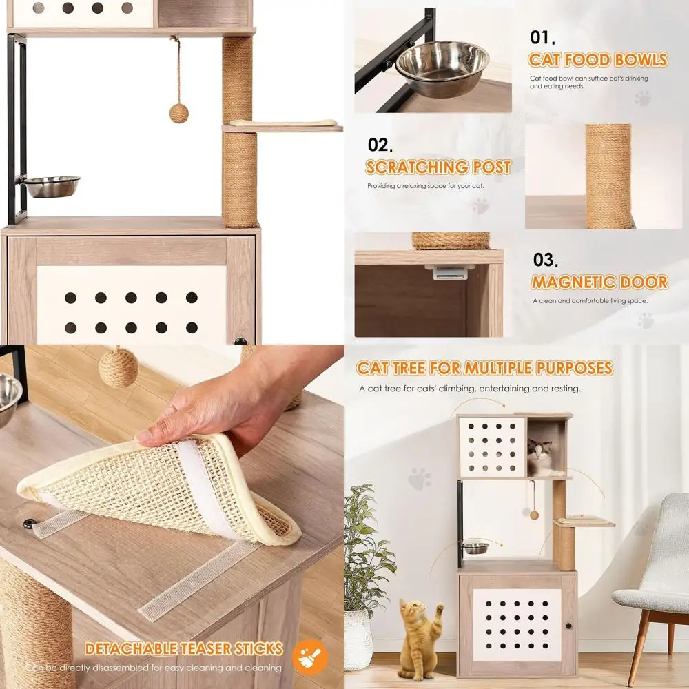 Gray and White Modern Cat Tree with Litter Enclosure, 24x24x48, Hammock, Food Station, Scratching Posts
Gray and White Modern Cat Tree with Litter Enclosure, 24x24x48, Hammock, Food Station, Scratching Posts