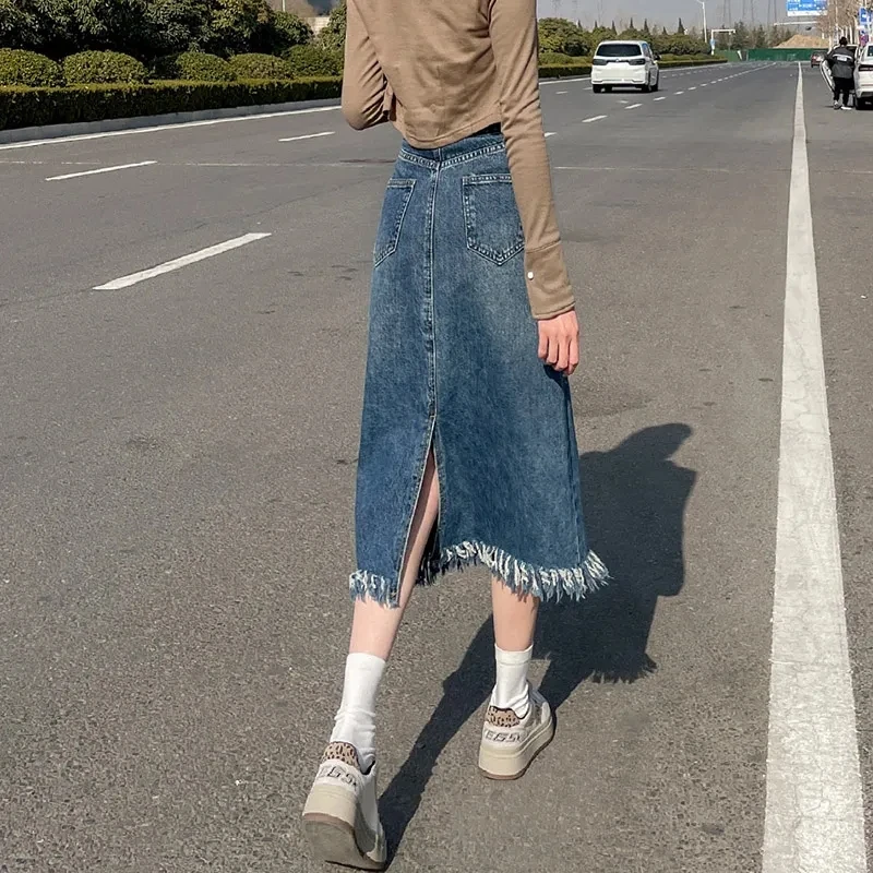 Retro Denim Skirt Womens Spring New Fashion Loose Tassel Fur Edge Split Skirts Female High Waist Large Size Long Wrap Hip Skirts
Retro Denim Skirt Womens Spring New Fashion Loose Tassel Fur Edge Split Skirts Female High Waist Large Size Long Wrap Hip Skirts