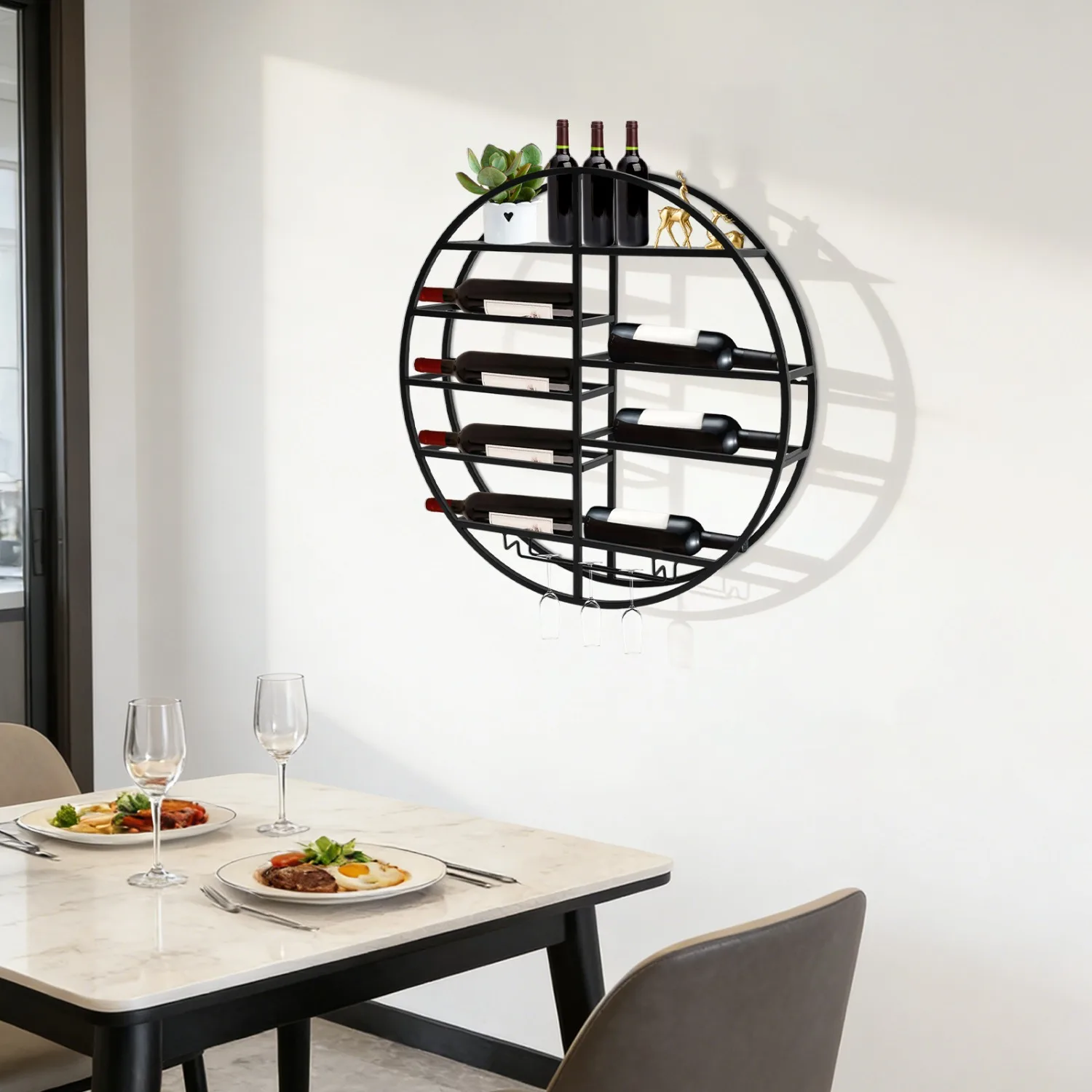 Wall-mounted wine rack with 7 horizontal tiers and glass hanging rail for living room, dining room, office, hallway, wine cellar, kitchen, stores beverages with a base diameter of 4.33 inches
Wall-mounted wine rack with 7 horizontal tiers and glass hanging rail for living room, dining room, office, hallway, wine cellar, kitchen, stores beverages with a base diameter of 4.33 inches