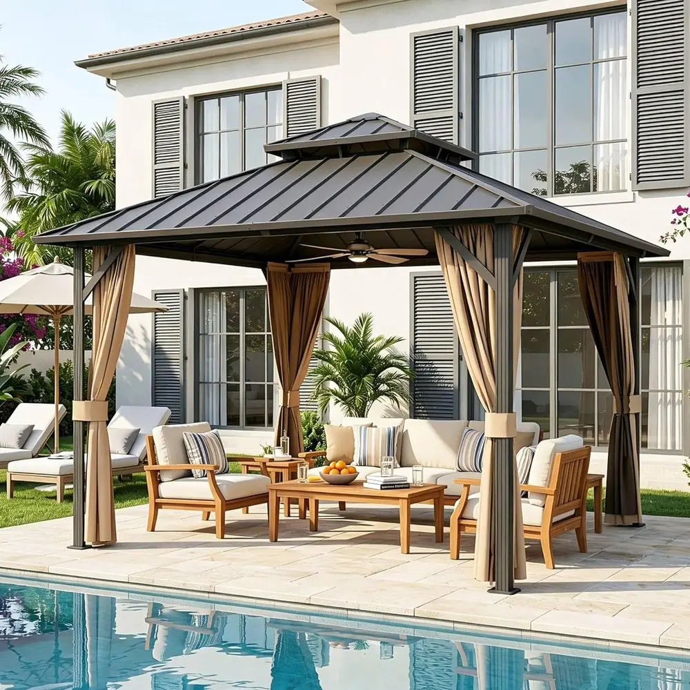 10x10 t Hardtop Gazebo Outdoor Patio Gazebo Double Roo Galvanized Steel with Netting and Curtains or Garden, Backyard,Deck and L
10x10 t Hardtop Gazebo Outdoor Patio Gazebo Double Roo Galvanized Steel with Netting and Curtains or Garden, Backyard,Deck and L