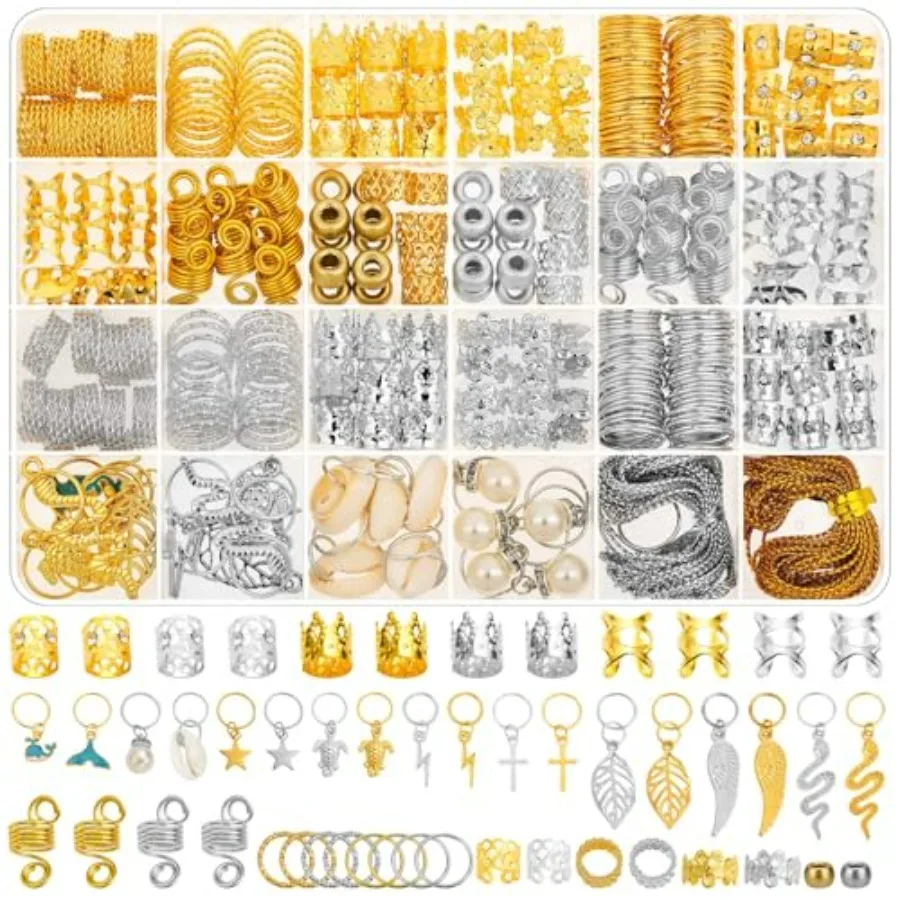 324 Pcs Gold and Silver Hair Jewelry for Braids, Dreadlock Accessories for Women Men, Metal Hair Cuffs Rings Clips Charms Beads
324 Pcs Gold and Silver Hair Jewelry for Braids, Dreadlock Accessories for Women Men, Metal Hair Cuffs Rings Clips Charms Beads