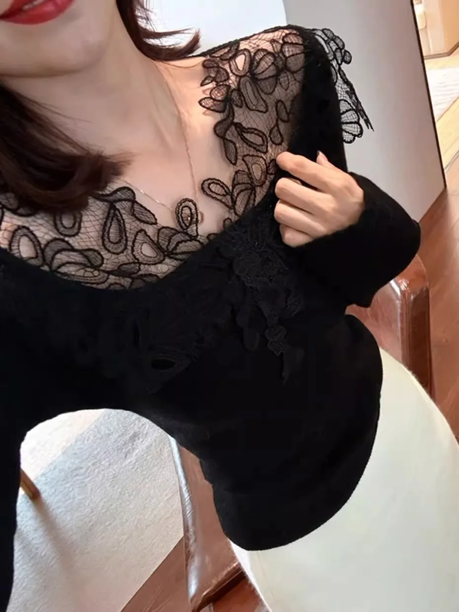 Black Lace Splice One Shoulder Knitted Sweater Women's Autumn Winter Luxury Slim Fit Base Shirt Top French Style Midi Dress
Black Lace Splice One Shoulder Knitted Sweater Women's Autumn Winter Luxury Slim Fit Base Shirt Top French Style Midi Dress