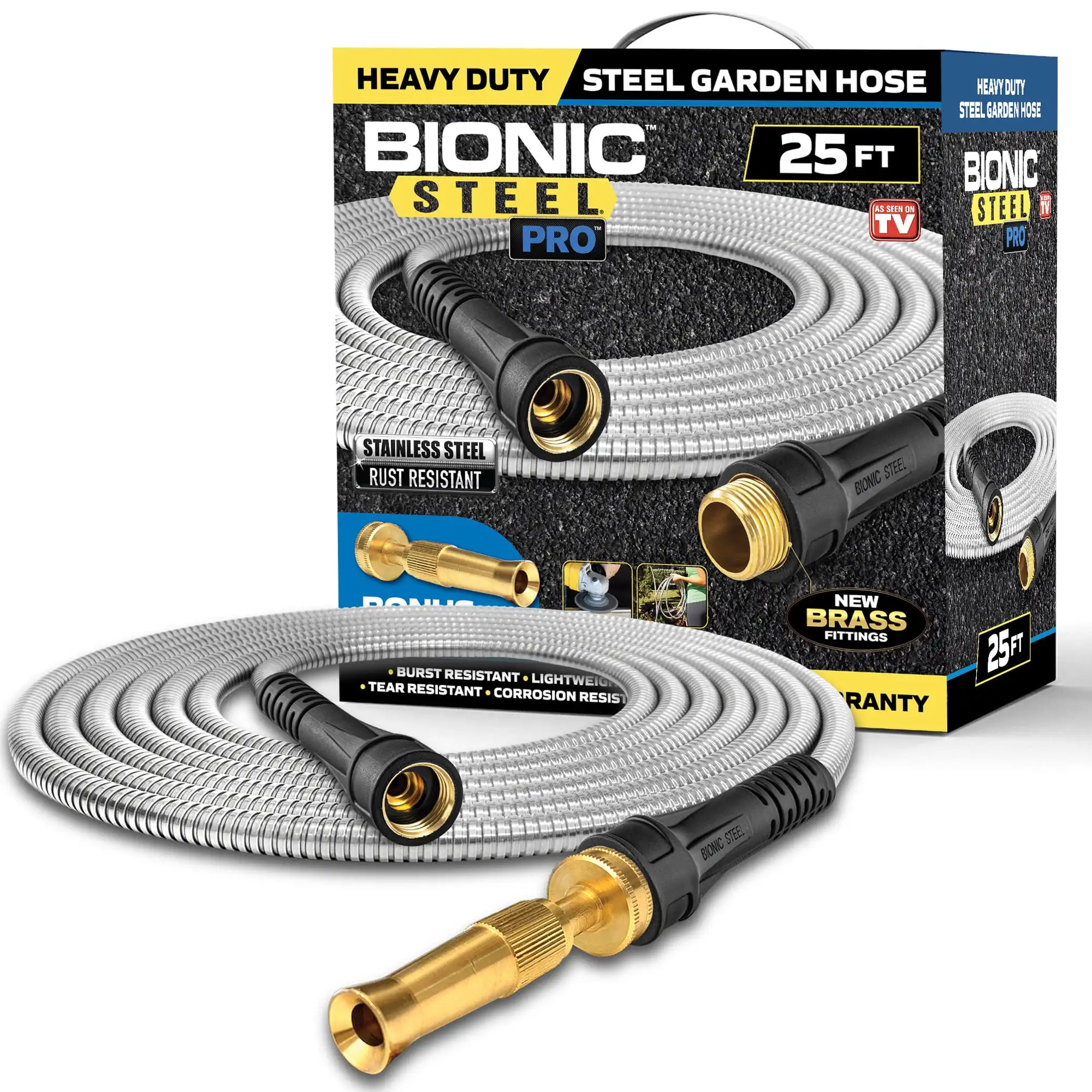 Садовый шланг Bionic Steel Pro, водяной шланг 25 футов, внешний сверхпрочный металлический шланг из нержавеющей стали с распылителем
Садовый шланг Bionic Steel Pro, водяной шланг 25 футов, внешний сверхпрочный металлический шланг из нержавеющей стали с распылителем