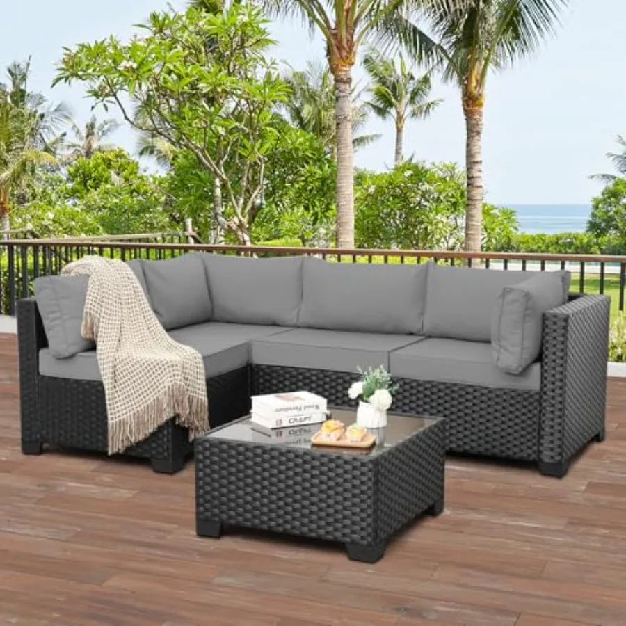 Outdoor 5 Piece Patio Furniture Set Black Rattan Conversation Couch Resin Wicker Sectional Sofa Outside Chair with Coffee Table
Outdoor 5 Piece Patio Furniture Set Black Rattan Conversation Couch Resin Wicker Sectional Sofa Outside Chair with Coffee Table