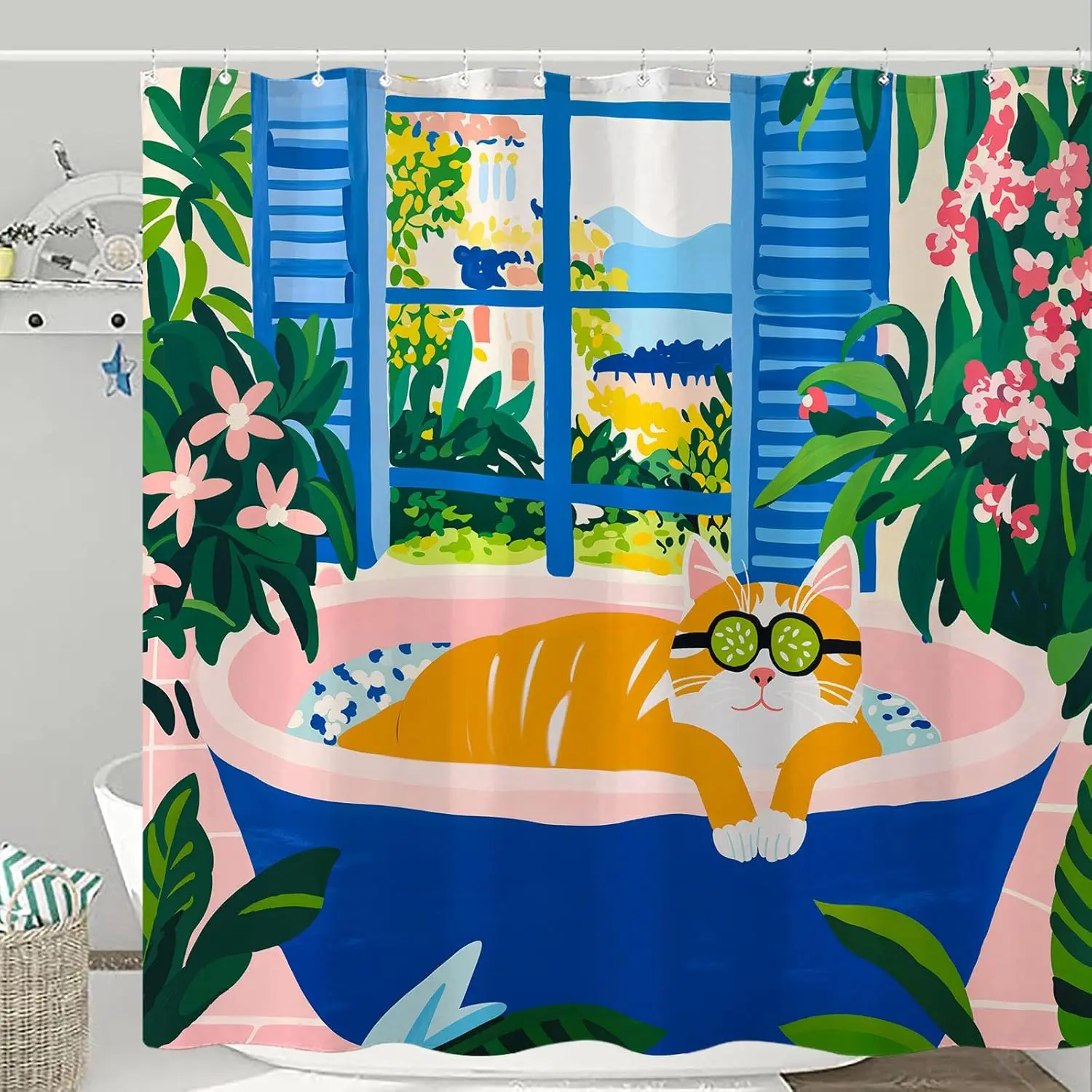 Artistic Cat Shower Curtain Set Floral Bathtub Scene Waterproof Bathroom Shower Curtain Vibrant Window Print Cheerful Home Decor
Artistic Cat Shower Curtain Set Floral Bathtub Scene Waterproof Bathroom Shower Curtain Vibrant Window Print Cheerful Home Decor