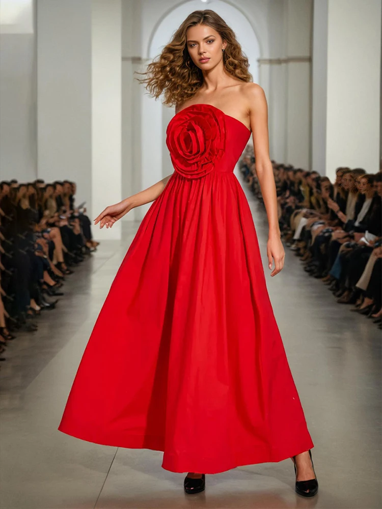 Women Strapless Sleeveless Backless High Waist A Line Party Dress Fashion Temperament Big Rose Patchwork Appliques Dress
Women Strapless Sleeveless Backless High Waist A Line Party Dress Fashion Temperament Big Rose Patchwork Appliques Dress