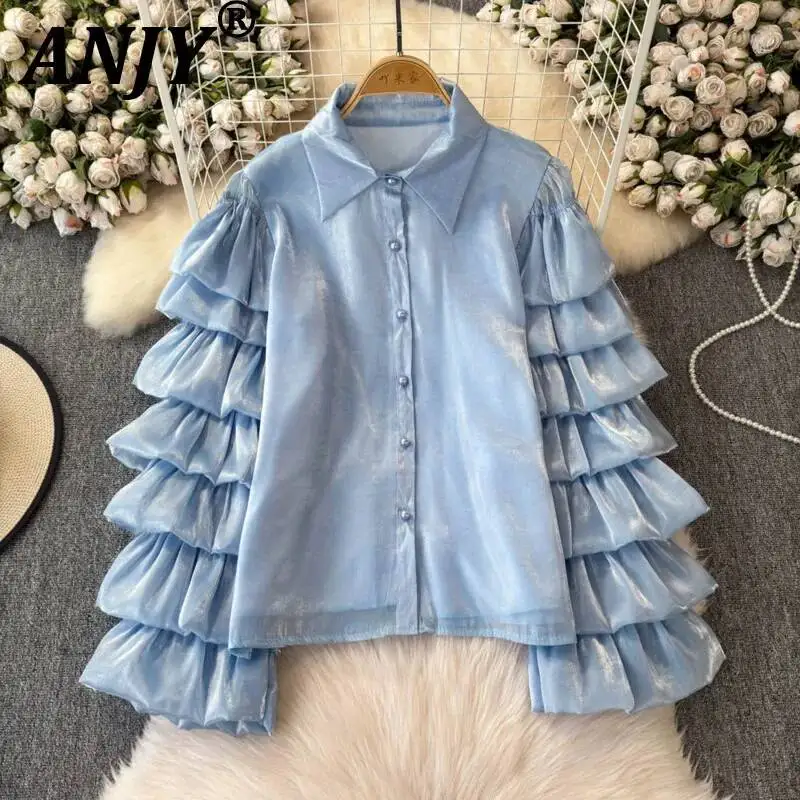 ANJY Spring Autumn New Women Fashion Pleated Layered Flared Sleeve Design Shirt Loose Casual Versatile Elegant Ins Blouse A23543
ANJY Spring Autumn New Women Fashion Pleated Layered Flared Sleeve Design Shirt Loose Casual Versatile Elegant Ins Blouse A23543
