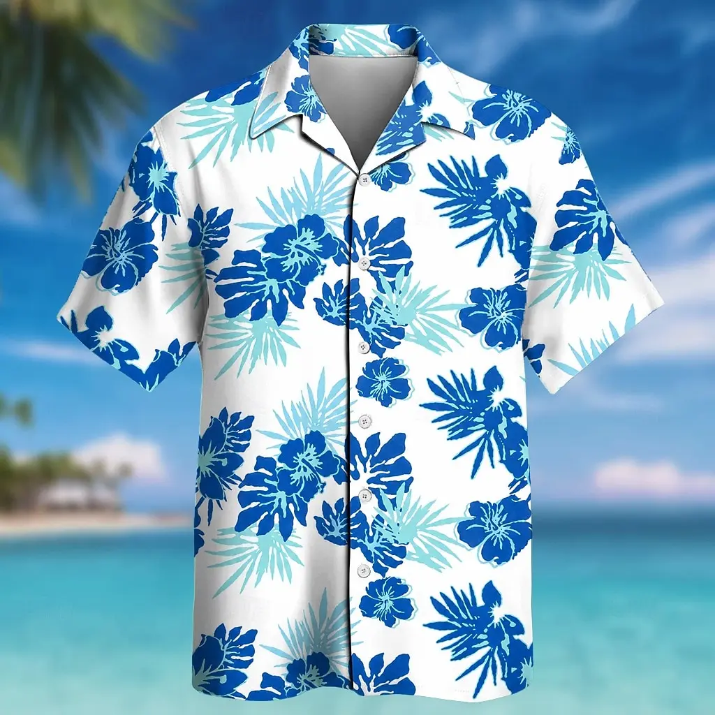 Men's White Blue Hibiscus Palm Leaf Print Button Down Shirt, Casual Tops for Spring Summer Beachwear & Vacation Occasions
Men's White Blue Hibiscus Palm Leaf Print Button Down Shirt, Casual Tops for Spring Summer Beachwear & Vacation Occasions