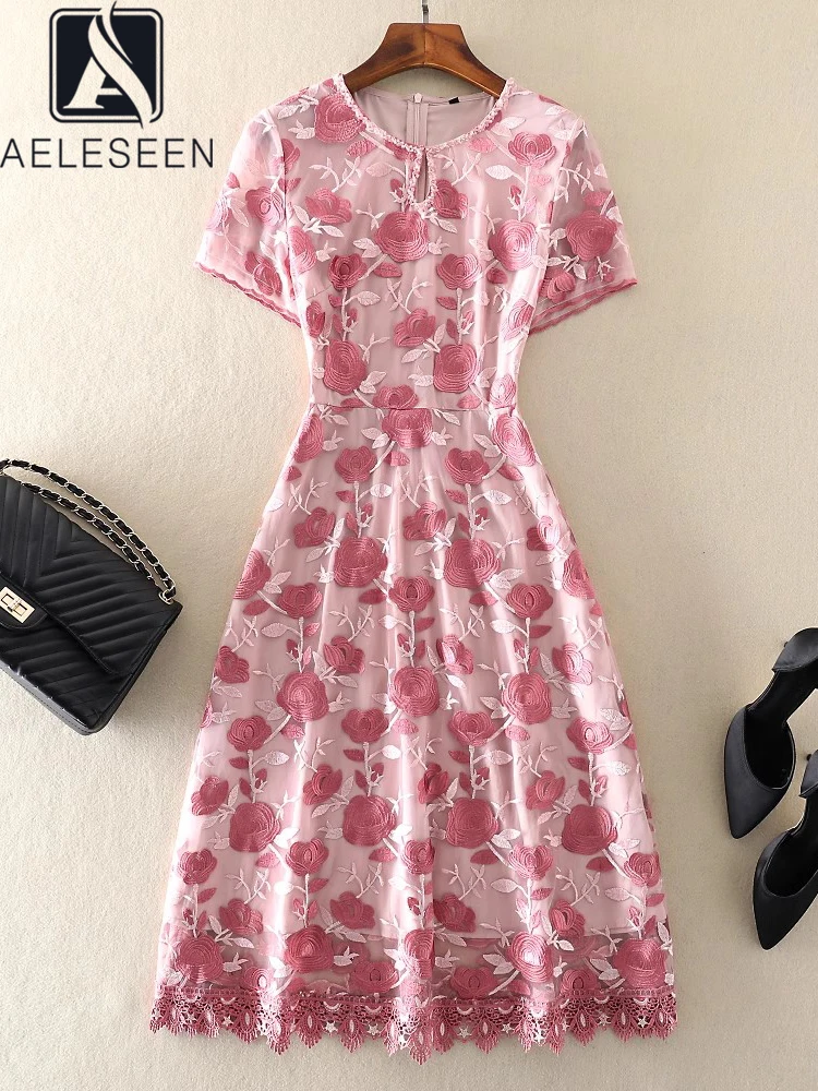 AELESEEN Designer Fashion Summer Dress Mesh Rose Flower Embroidery Beading Elegant Knee-length Office Ladies Party
AELESEEN Designer Fashion Summer Dress Mesh Rose Flower Embroidery Beading Elegant Knee-length Office Ladies Party