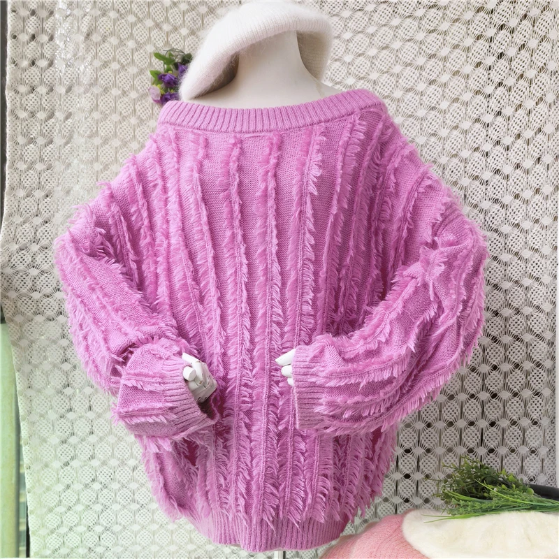 Women Mujer Spring Autumn Fashion Sweet Pink Mohair Wool Knitted Slash Neck Long Sleeves Tassel Lazy Oaf Loose Sweater Jumper
Women Mujer Spring Autumn Fashion Sweet Pink Mohair Wool Knitted Slash Neck Long Sleeves Tassel Lazy Oaf Loose Sweater Jumper