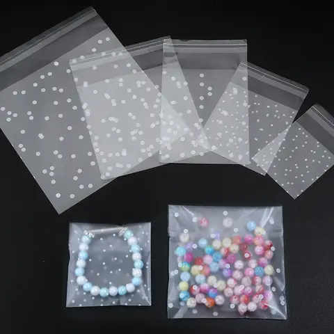 100pcs Polka Dot Plastic Transparent Cellophane Bags Candy Cookie Gift Bag Self Adhesive Candy Bags for Wedding Birthday Party