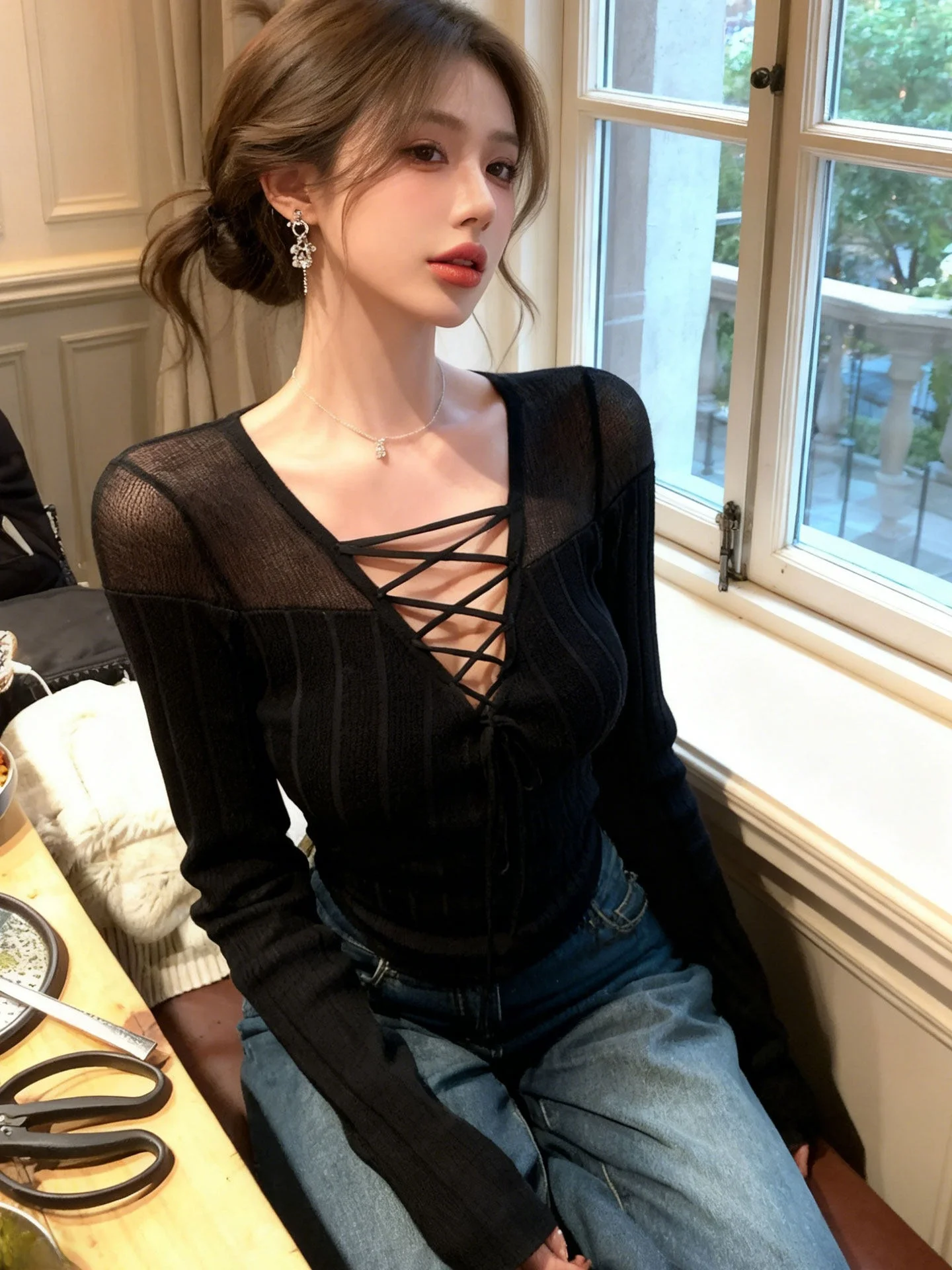 Sexy Knitted Cross Strap V-Neck Long Sleeve Base Shirt Women's Inner Wear Autumn Winter Hollow out Spring Top Polyester Fiber
Sexy Knitted Cross Strap V-Neck Long Sleeve Base Shirt Women's Inner Wear Autumn Winter Hollow out Spring Top Polyester Fiber