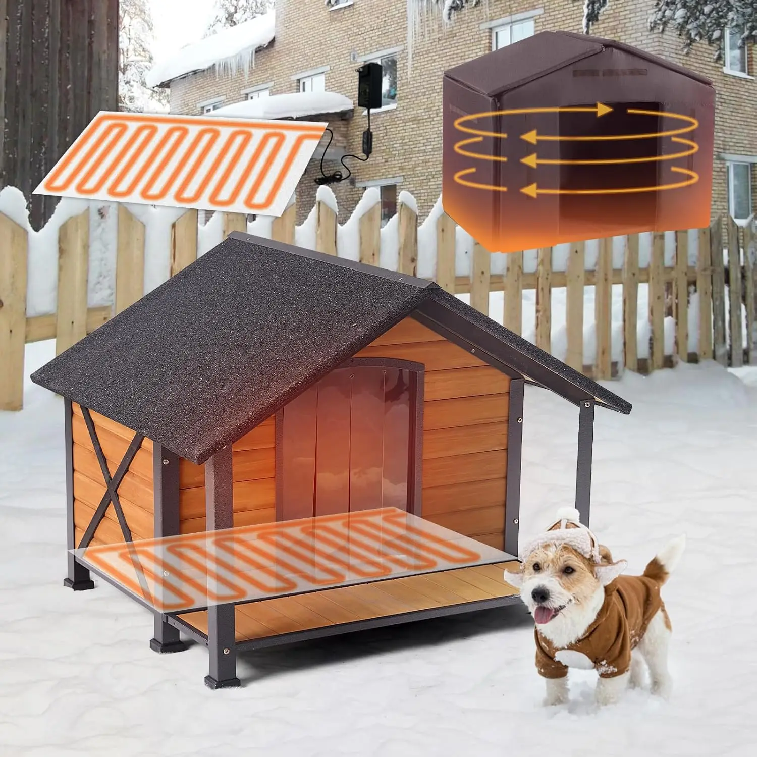 Heated Dog House Outdoor with Insulated Liner,Weatherproof Wooden Dog Shelter for Medium and Large Sized Dogs,Iron Frame
Heated Dog House Outdoor with Insulated Liner,Weatherproof Wooden Dog Shelter for Medium and Large Sized Dogs,Iron Frame