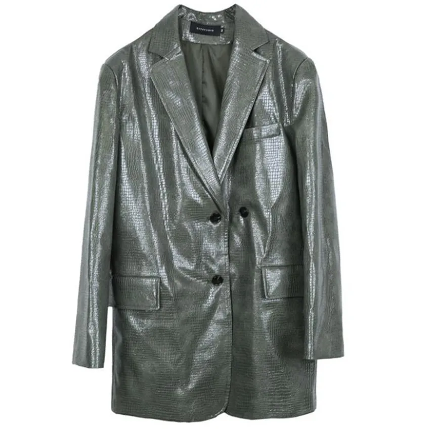 New arrival autumn fashion Crocodile pattern pu leather blazer women loose pocket small suit
New arrival autumn fashion Crocodile pattern pu leather blazer women loose pocket small suit